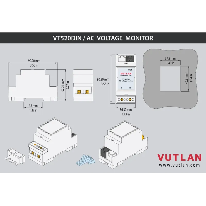 VT520 |  DIN AC Voltage monitor | voltmeter | Vutlan.com