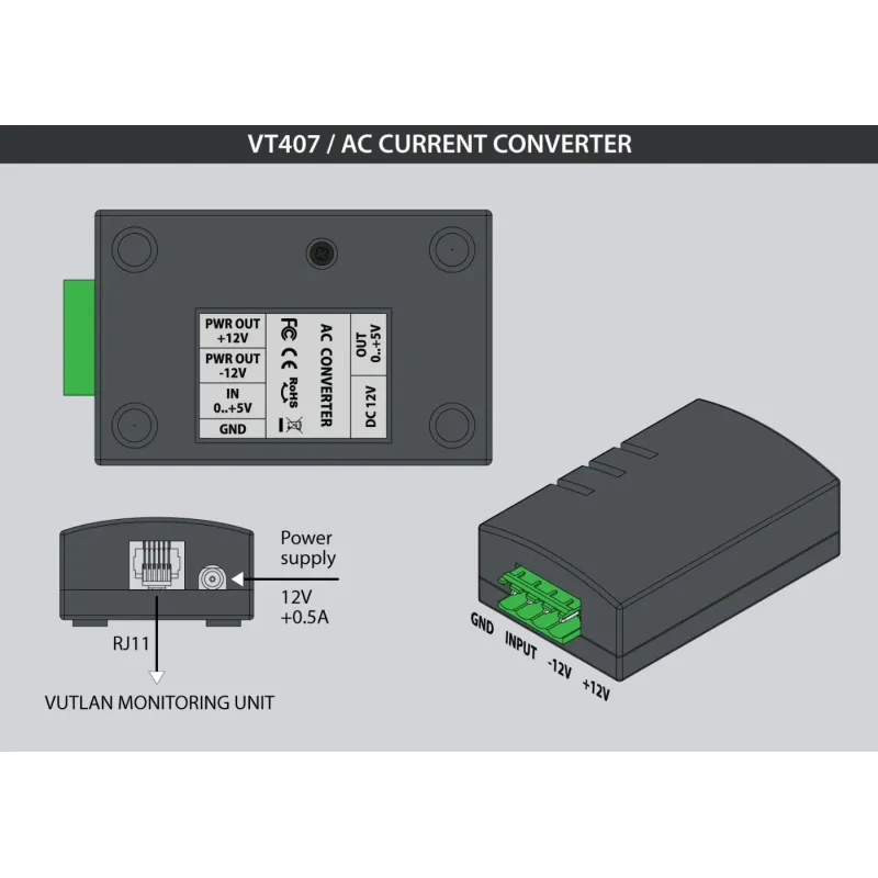 VT407 AC current converter | Monitor AC transducer sensor | Vutlan