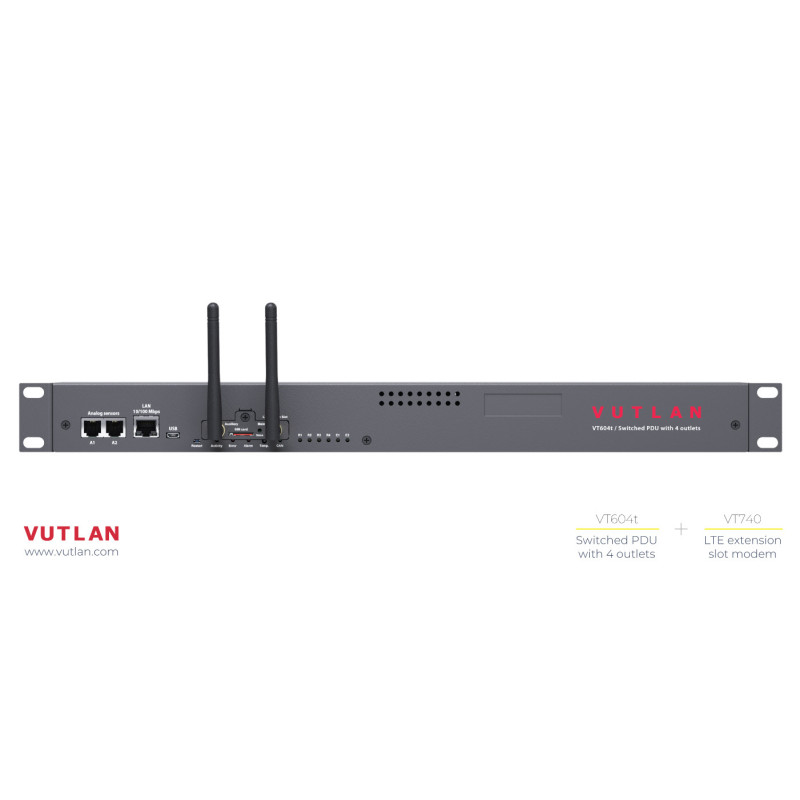 VT604 Switched PDU, 4 outlets, sensor ports, relays, & dry contacts