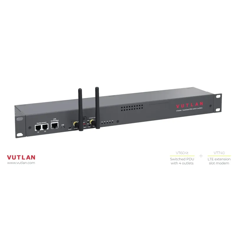 VT604 Switched PDU, 4 outlets, sensor ports, relays, & dry contacts