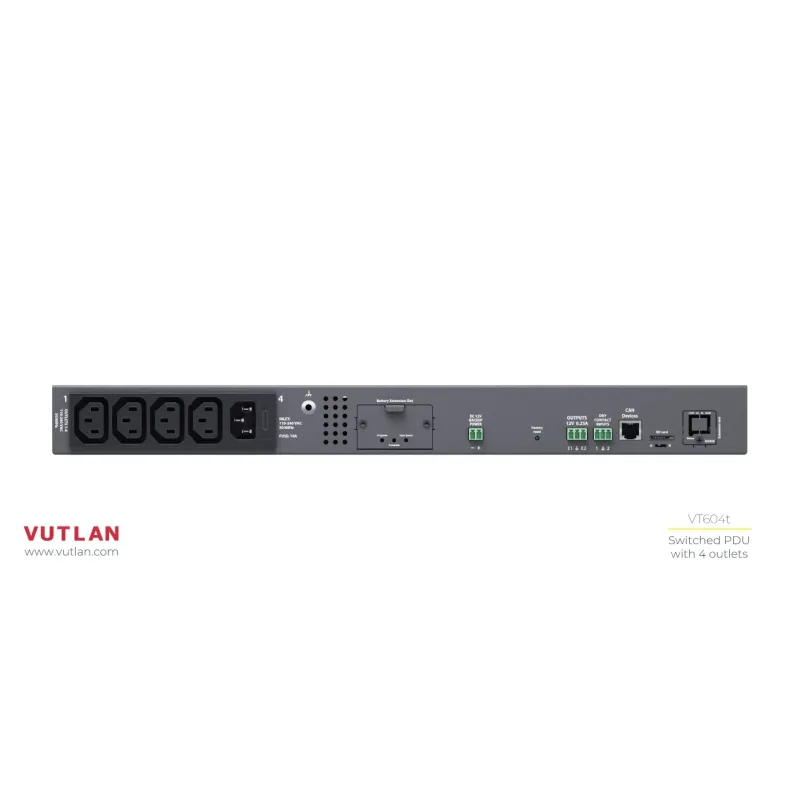 VT604 Switched PDU, 4 outlets, sensor ports, relays, & dry contacts